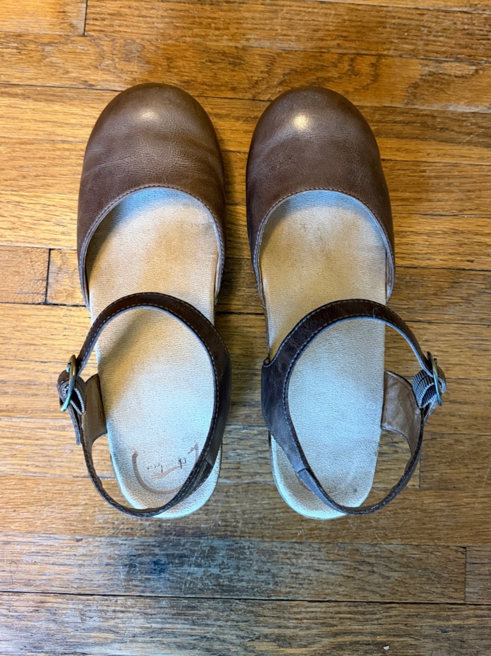 Dansko Brown Leather Mary Jane Mules with Ankle Strap